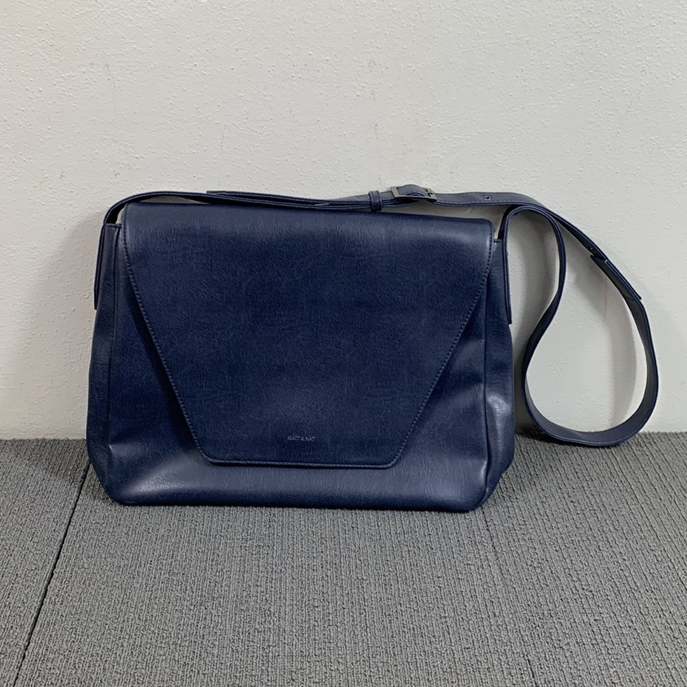 Matt & Nat Messenger Bag Navy Blue Vegan Leather Lesson Laptop Shoulder Bag